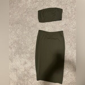 Tobi Size S Olive Green Tube Top and Skirt Set